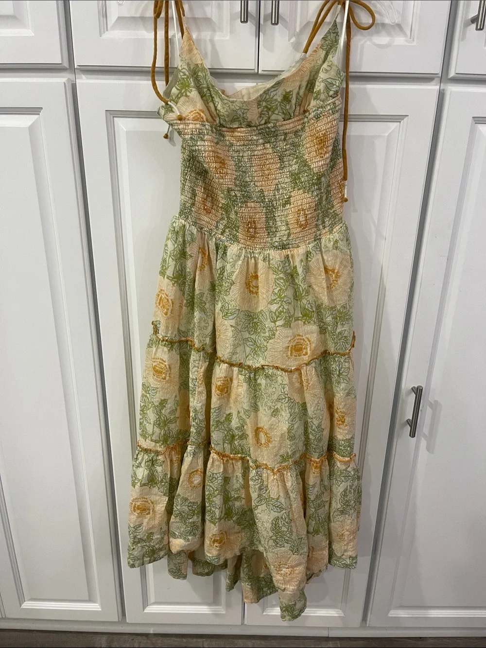 Free People sunflowerSmocked Yellow Floral Tiered Sundress large